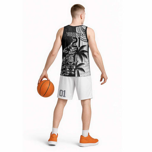 Fiji New Zealand Rugby Personalised Basketball Jersey Maori and Tapa Pattern - Aussie Hoodie