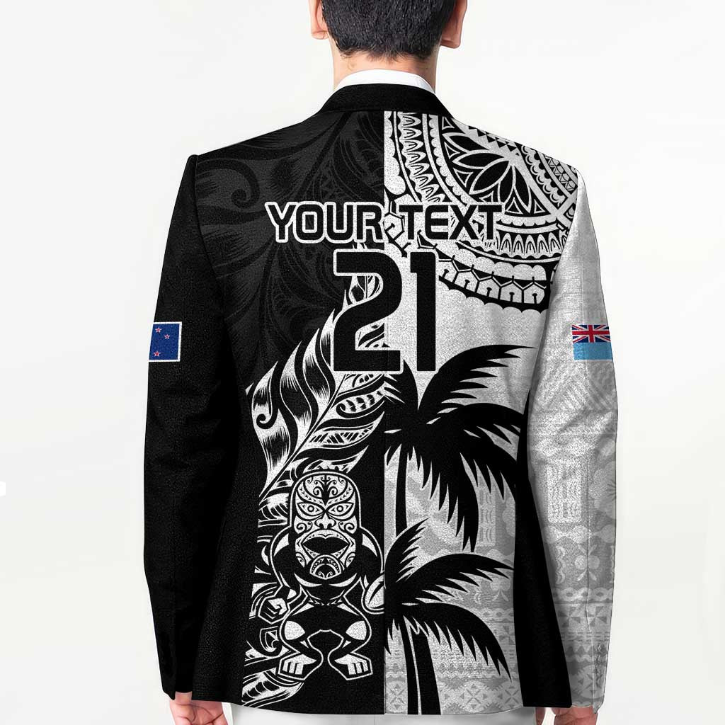 Fiji New Zealand Rugby Personalised Blazer Maori and Tapa Pattern - Aussie Hoodie