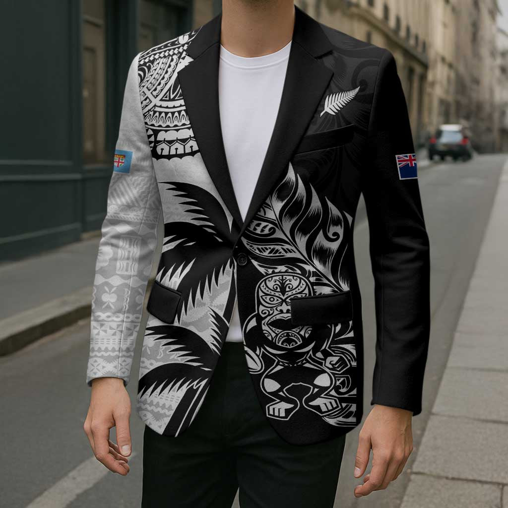 Fiji New Zealand Rugby Personalised Blazer Maori and Tapa Pattern - Aussie Hoodie