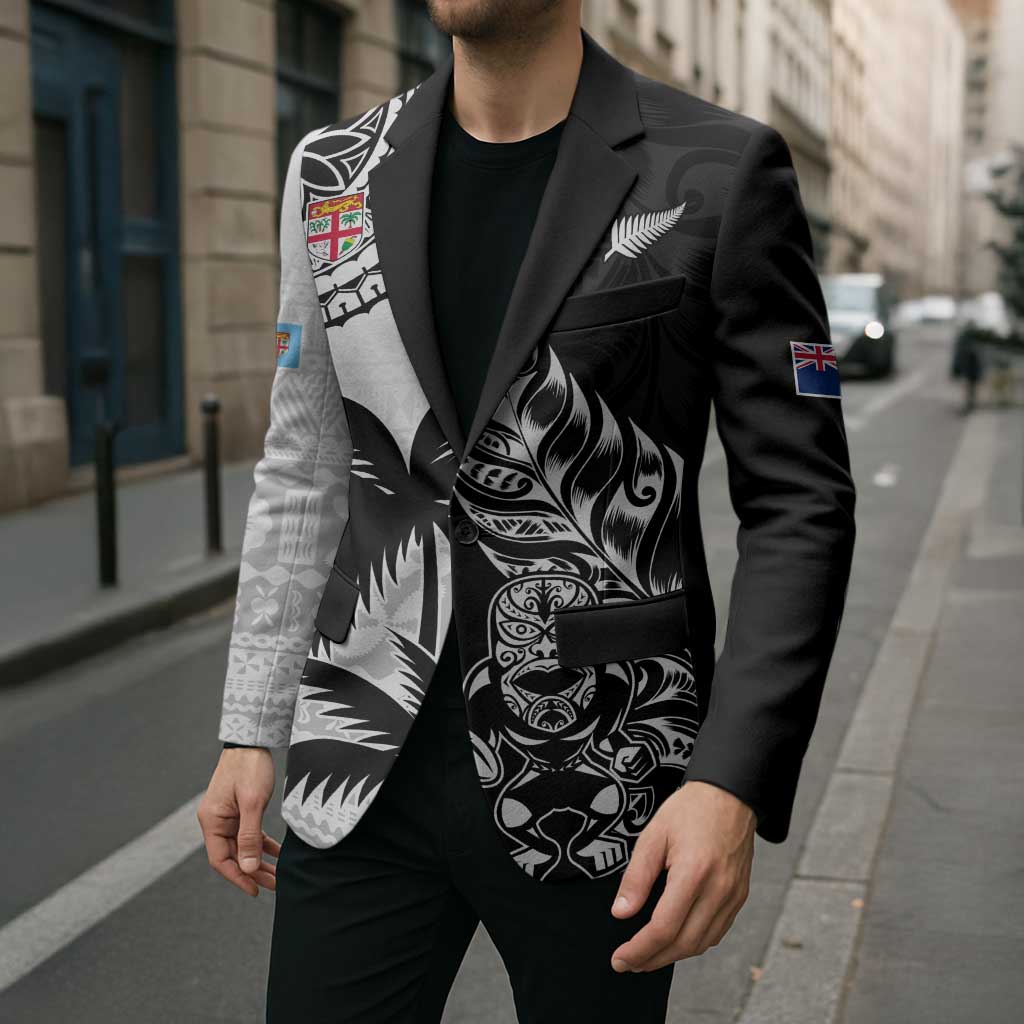 Fiji New Zealand Rugby Personalised Blazer Maori and Tapa Pattern - Aussie Hoodie