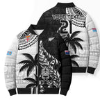 Fiji New Zealand Rugby Personalised Bomber Puffer Jacket Maori and Tapa Pattern - Aussie Hoodie