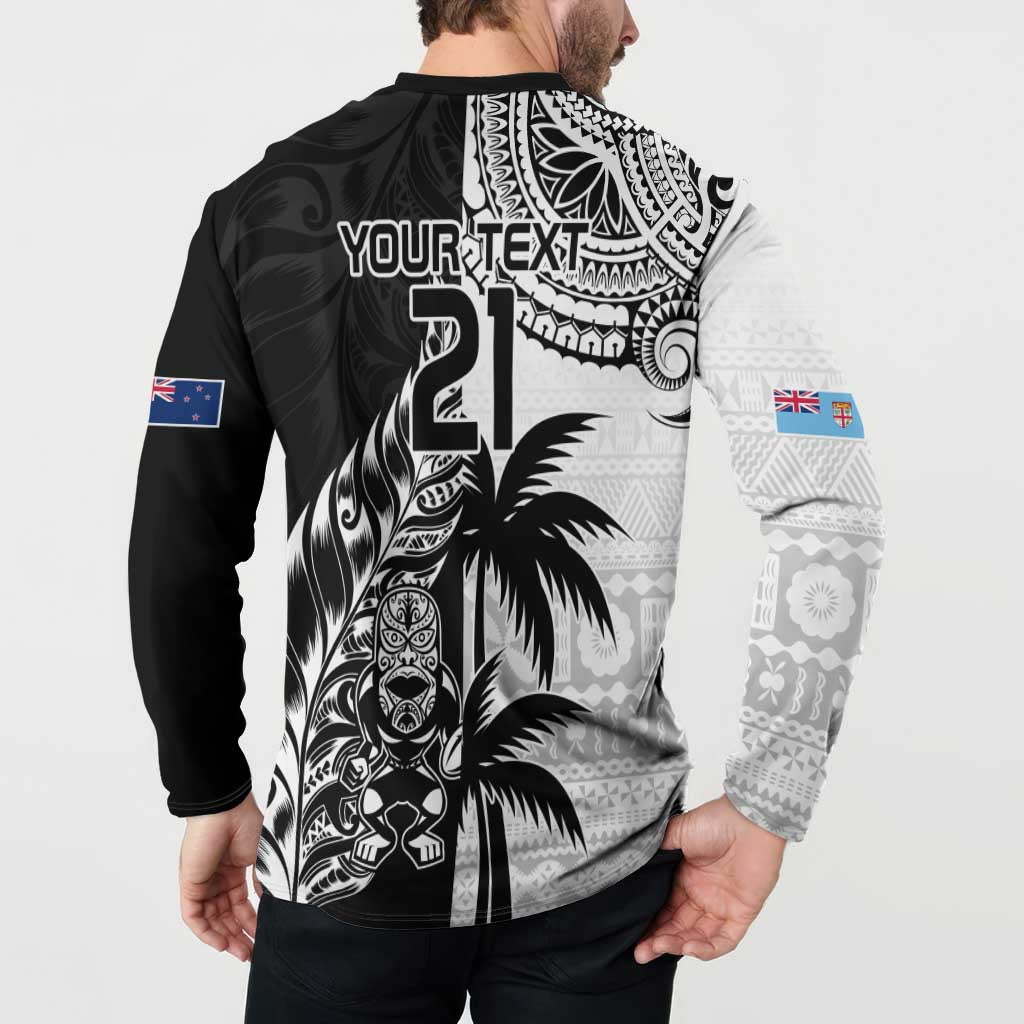 Custom Fiji New Zealand Button Sweatshirt Maori mix Tapa Pattern Version