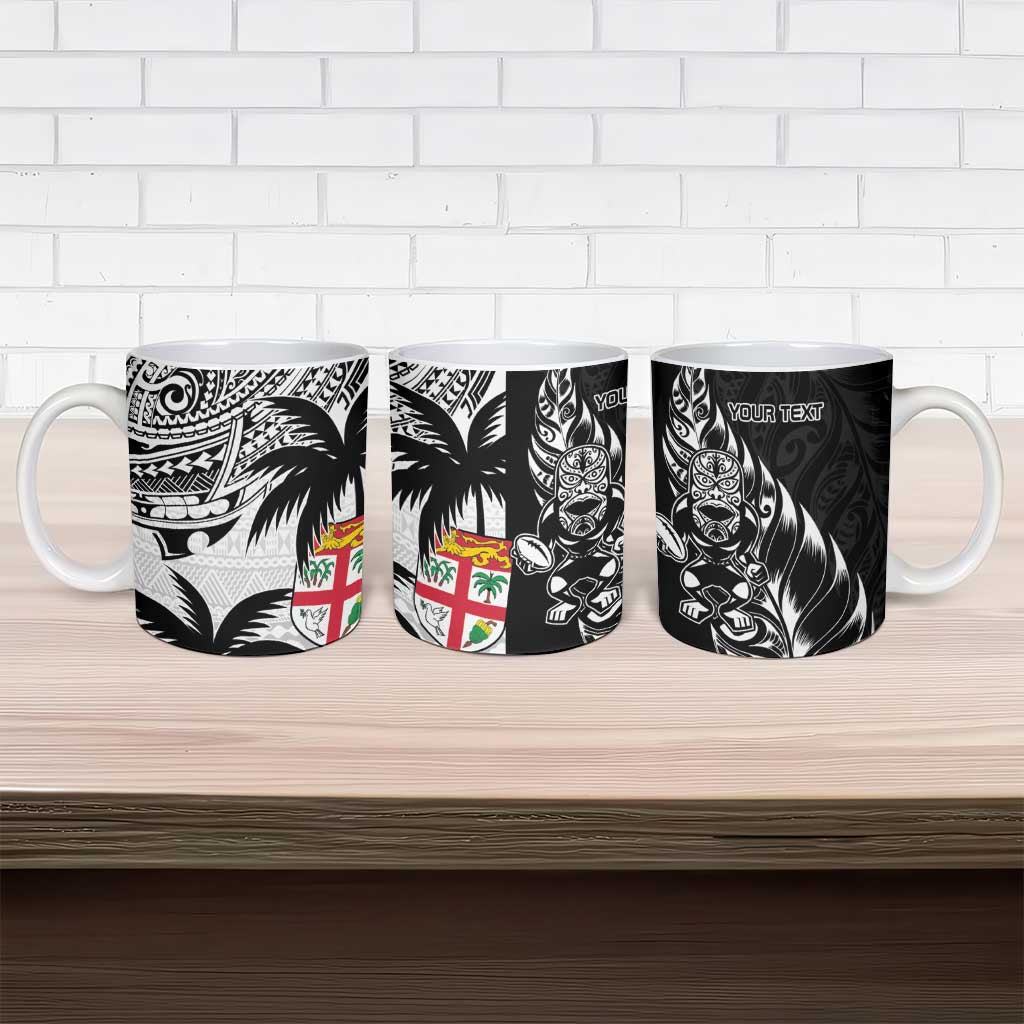 Fiji New Zealand Rugby Personalised Ceramic Mug Maori and Tapa Pattern - Aussie Hoodie