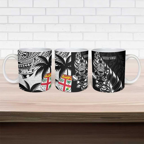Fiji New Zealand Rugby Personalised Ceramic Mug Maori and Tapa Pattern - Aussie Hoodie