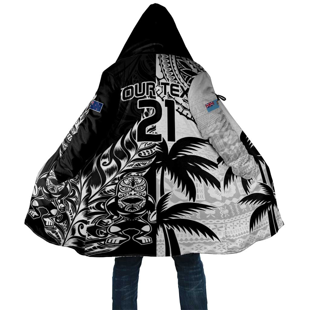 Fiji New Zealand Rugby Personalised Cloak Maori and Tapa Pattern - Aussie Hoodie