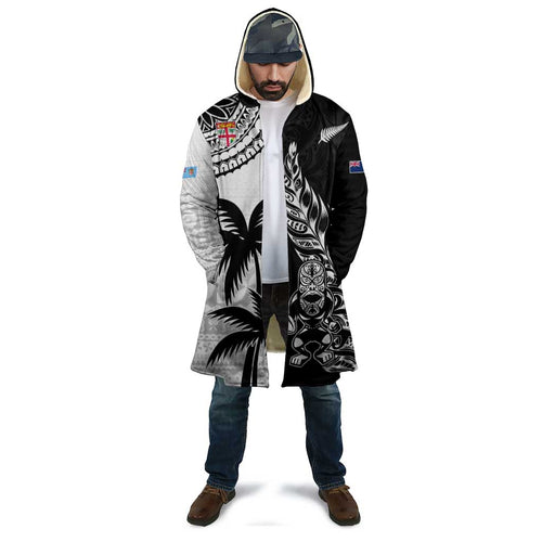 Fiji New Zealand Rugby Personalised Cloak Maori and Tapa Pattern - Aussie Hoodie
