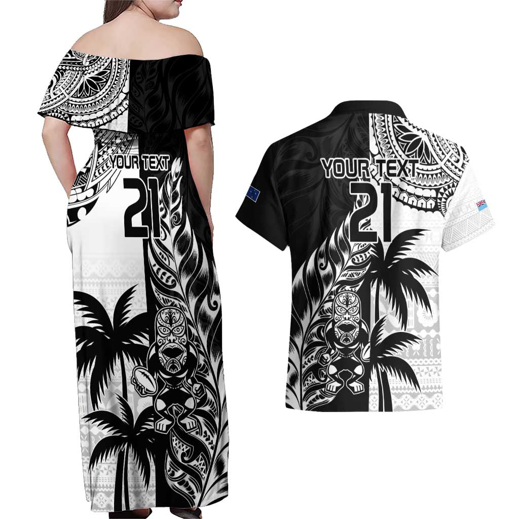 Custom Fiji New Zealand Couples Matching Off Shoulder Maxi Dress and Hawaiian Shirt Maori mix Tapa Pattern Version