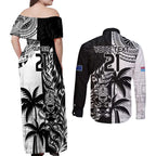 Custom Fiji New Zealand Couples Matching Off Shoulder Maxi Dress and Long Sleeve Button Shirt Maori mix Tapa Pattern Version