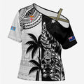 Fiji New Zealand Rugby Personalised Cross Shoulder Shirt Maori and Tapa Pattern - Aussie Hoodie