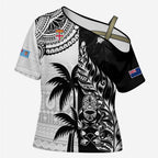 Fiji New Zealand Rugby Personalised Cross Shoulder Shirt Maori and Tapa Pattern - Aussie Hoodie