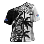Fiji New Zealand Rugby Personalised Cross Shoulder Shirt Maori and Tapa Pattern - Aussie Hoodie