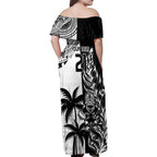 Custom Fiji New Zealand Family Matching Off Shoulder Maxi Dress and Hawaiian Shirt Maori mix Tapa Pattern Version