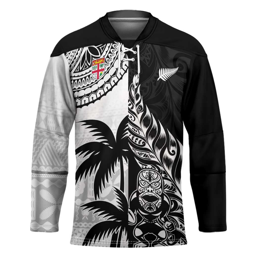Fiji New Zealand Rugby Personalised Hockey Jersey Maori and Tapa Pattern - Aussie Hoodie