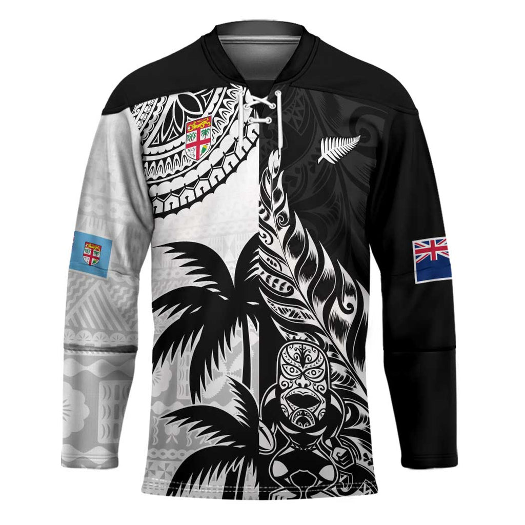 Fiji New Zealand Rugby Personalised Hockey Jersey Maori and Tapa Pattern - Aussie Hoodie