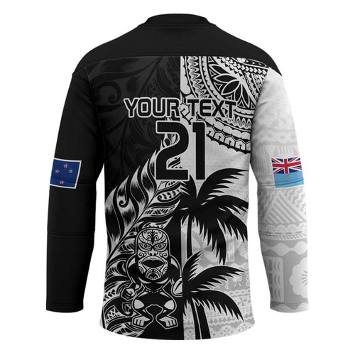 Fiji New Zealand Rugby Personalised Hockey Jersey Maori and Tapa Pattern - Aussie Hoodie