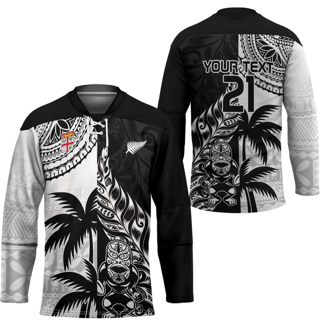 Fiji New Zealand Rugby Personalised Hockey Jersey Maori and Tapa Pattern - Aussie Hoodie