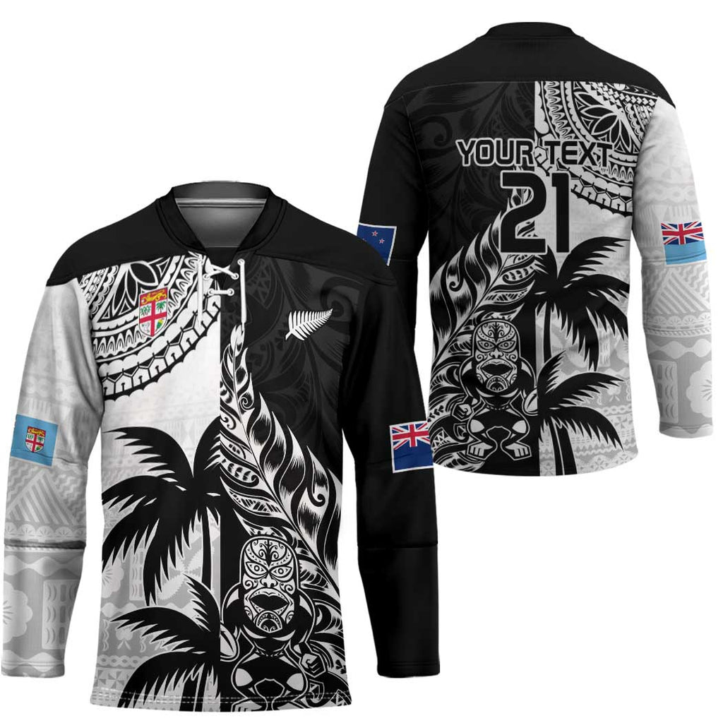 Fiji New Zealand Rugby Personalised Hockey Jersey Maori and Tapa Pattern - Aussie Hoodie