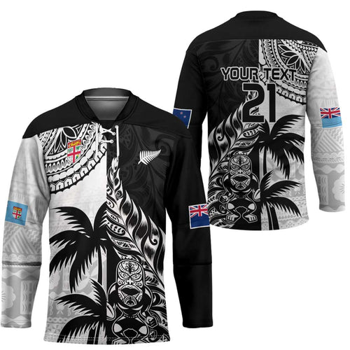 Fiji New Zealand Rugby Personalised Hockey Jersey Maori and Tapa Pattern - Aussie Hoodie