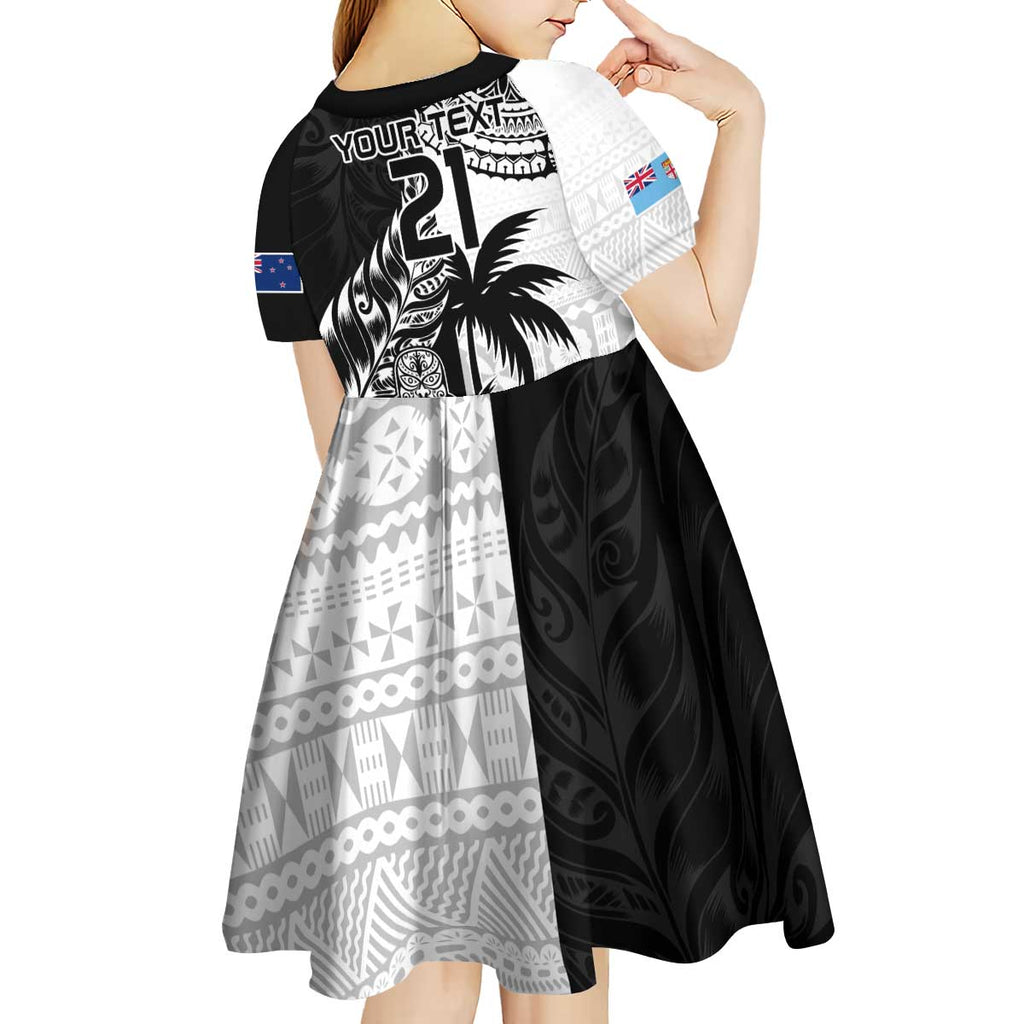 Custom Fiji New Zealand Kid Short Sleeve Dress Maori mix Tapa Pattern Version