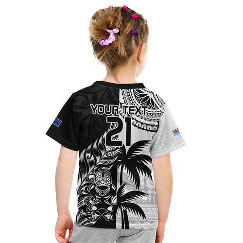 Custom Fiji New Zealand Kid T Shirt Maori mix Tapa Pattern Version