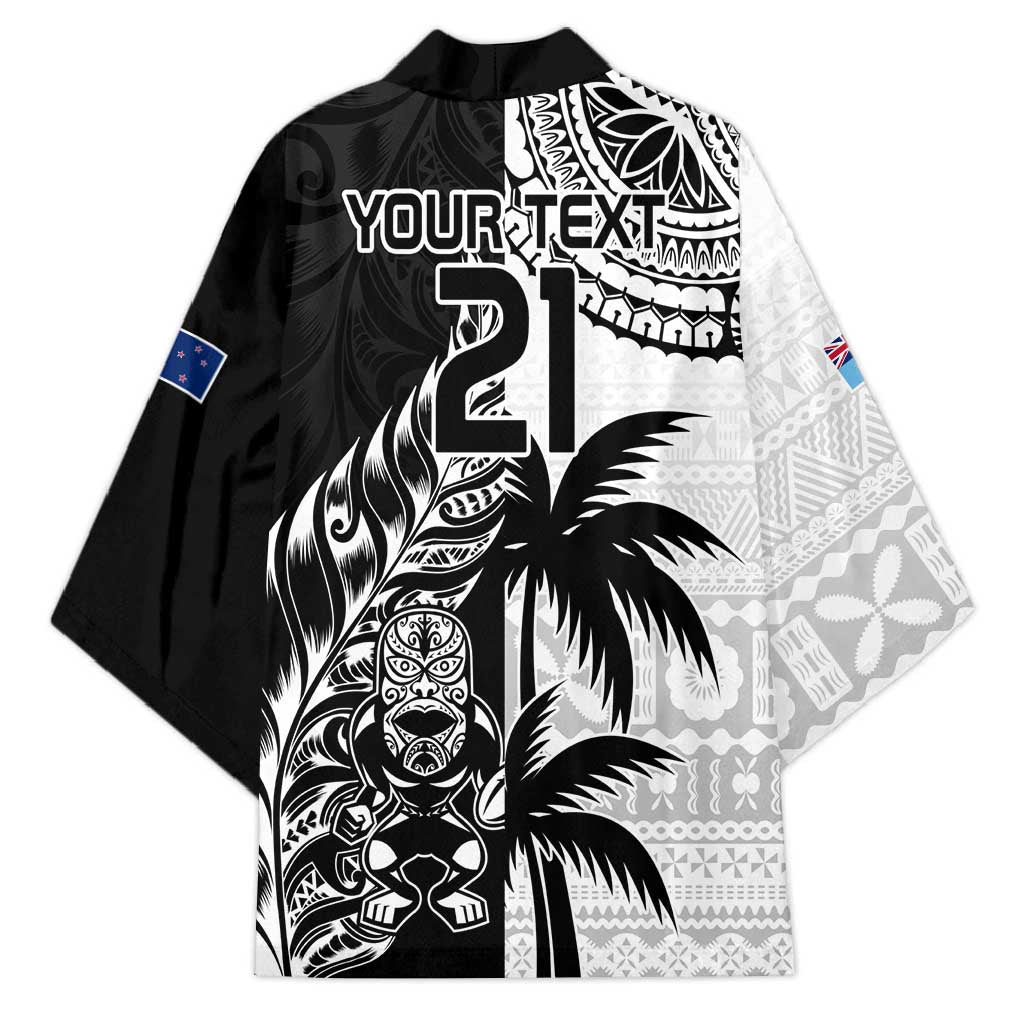 Fiji New Zealand Rugby Personalised Kimono Maori and Tapa Pattern - Aussie Hoodie