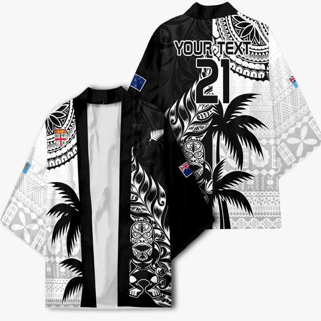 Fiji New Zealand Rugby Personalised Kimono Maori and Tapa Pattern - Aussie Hoodie