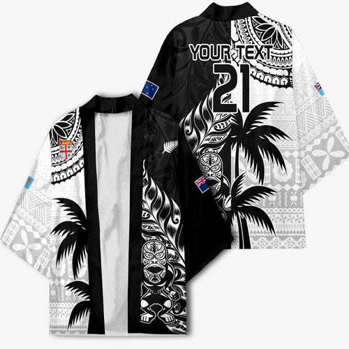 Fiji New Zealand Rugby Personalised Kimono Maori and Tapa Pattern - Aussie Hoodie