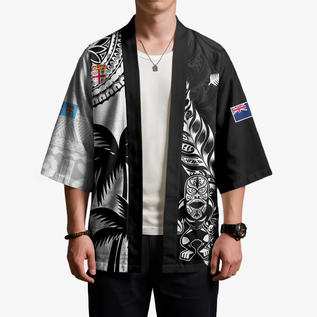 Fiji New Zealand Rugby Personalised Kimono Maori and Tapa Pattern - Aussie Hoodie