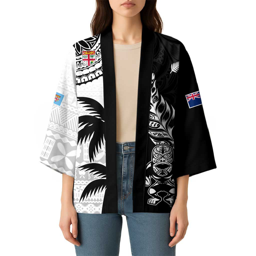 Fiji New Zealand Rugby Personalised Kimono Maori and Tapa Pattern - Aussie Hoodie