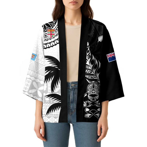 Fiji New Zealand Rugby Personalised Kimono Maori and Tapa Pattern - Aussie Hoodie