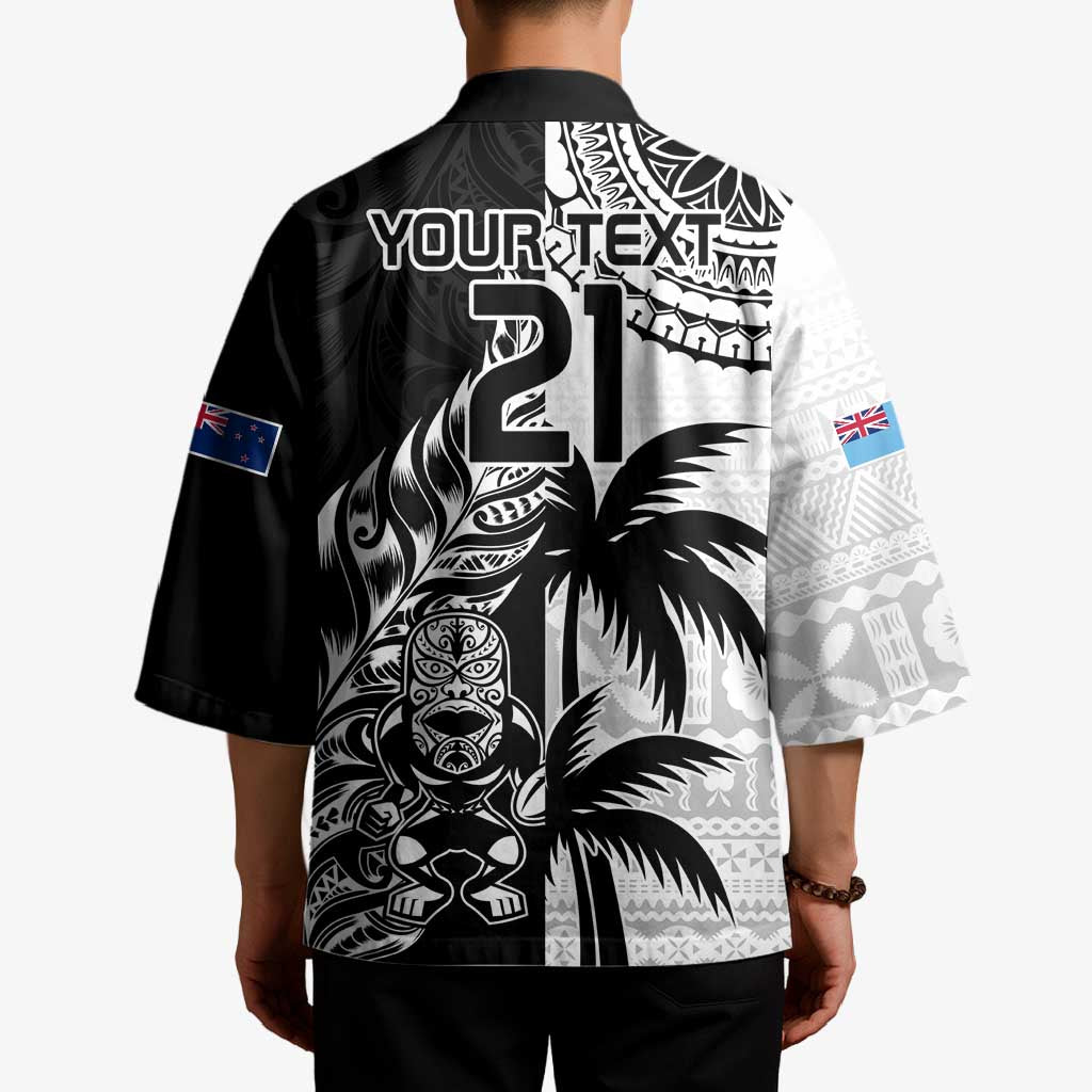 Fiji New Zealand Rugby Personalised Kimono Maori and Tapa Pattern - Aussie Hoodie