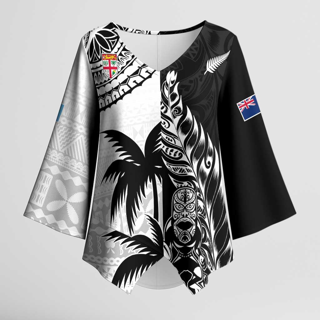 Fiji New Zealand Rugby Personalised Kimono Sleeve Blouse Maori and Tapa Pattern - Aussie Hoodie