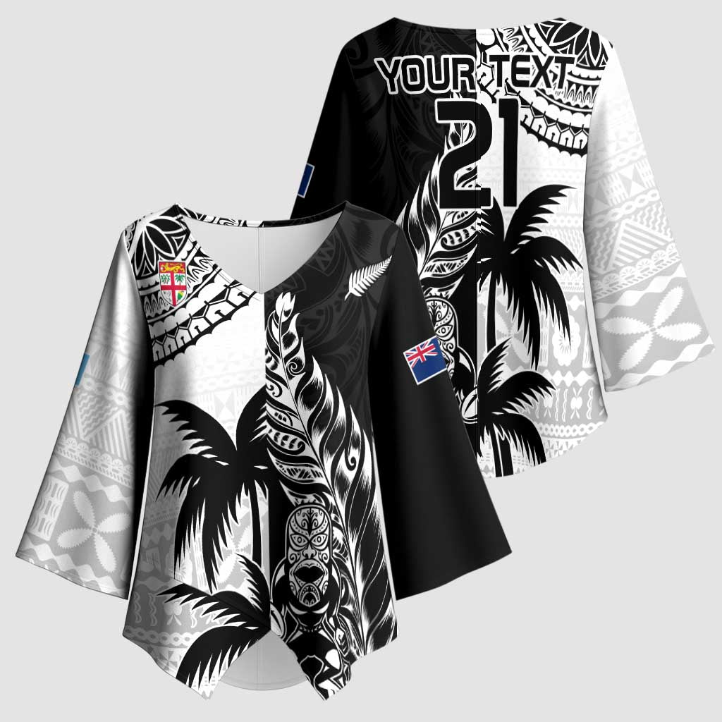 Fiji New Zealand Rugby Personalised Kimono Sleeve Blouse Maori and Tapa Pattern - Aussie Hoodie