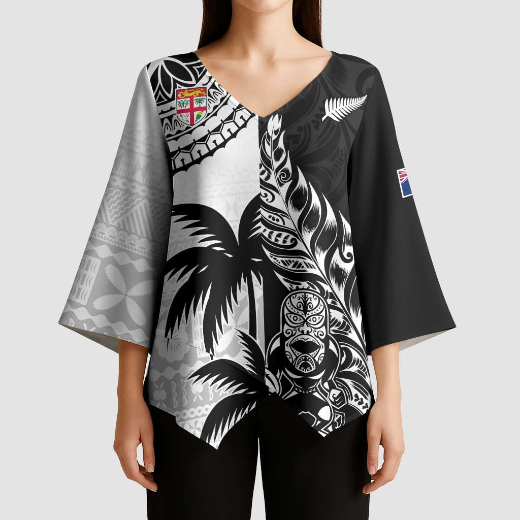 Fiji New Zealand Rugby Personalised Kimono Sleeve Blouse Maori and Tapa Pattern - Aussie Hoodie