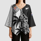 Fiji New Zealand Rugby Personalised Kimono Sleeve Blouse Maori and Tapa Pattern - Aussie Hoodie