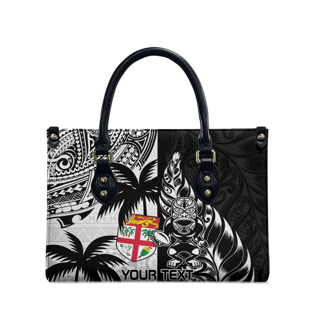 Fiji New Zealand Rugby Personalised Leather Bag Maori and Tapa Pattern - Aussie Hoodie