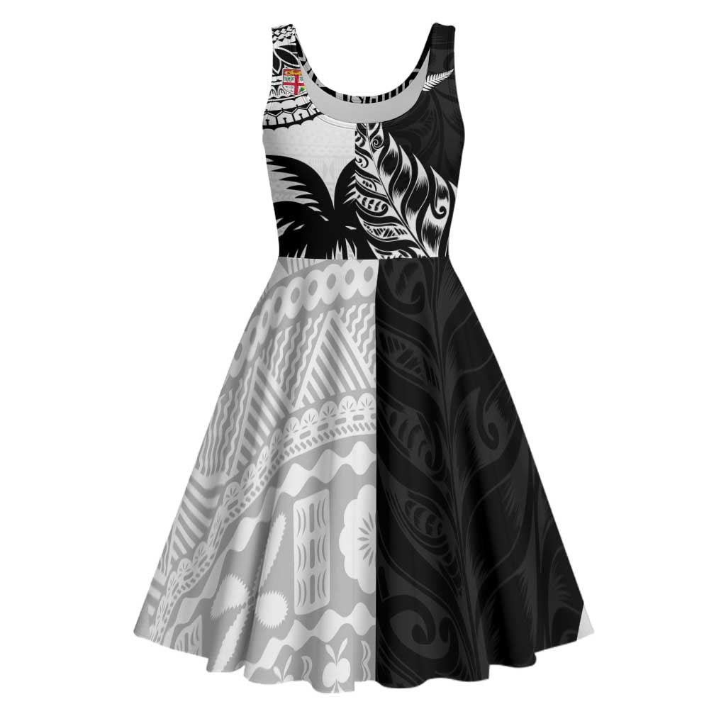 Fiji New Zealand Rugby Personalised Midi Dress Maori and Tapa Pattern - Aussie Hoodie