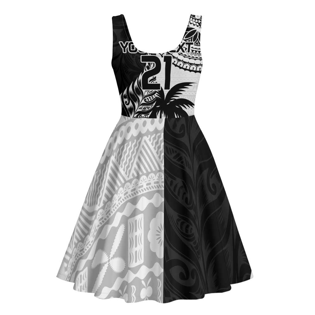 Fiji New Zealand Rugby Personalised Midi Dress Maori and Tapa Pattern - Aussie Hoodie