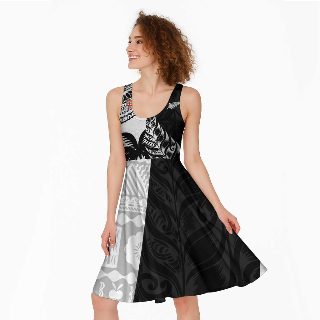 Fiji New Zealand Rugby Personalised Midi Dress Maori and Tapa Pattern - Aussie Hoodie