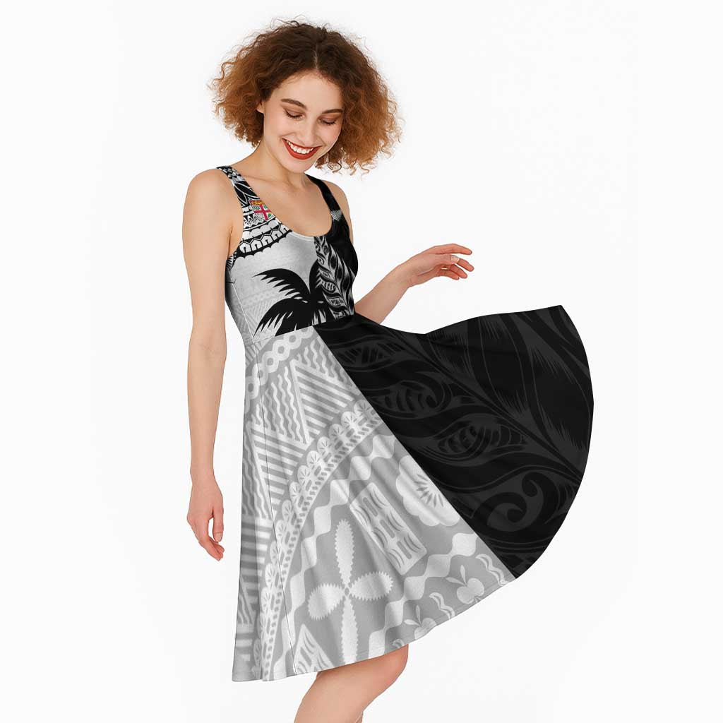 Fiji New Zealand Rugby Personalised Midi Dress Maori and Tapa Pattern - Aussie Hoodie