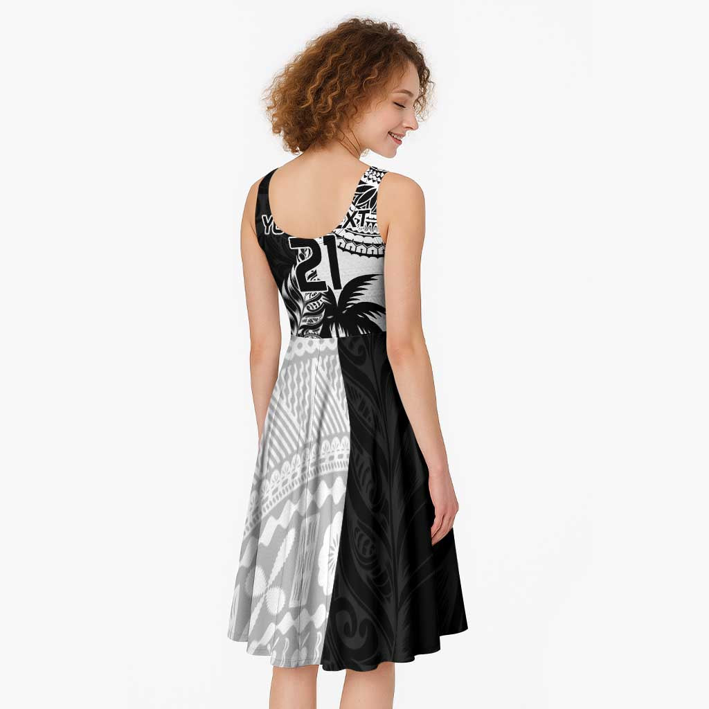 Fiji New Zealand Rugby Personalised Midi Dress Maori and Tapa Pattern - Aussie Hoodie