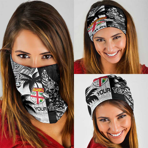 Fiji New Zealand Rugby Personalised Neck Gaiter Maori and Tapa Pattern LT9