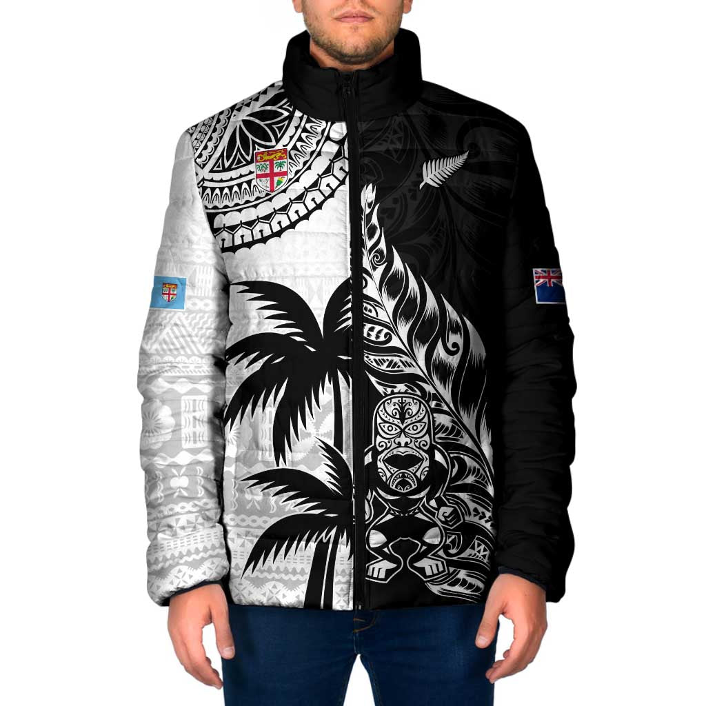 Fiji New Zealand Rugby Personalised Padded Jacket Maori and Tapa Pattern - Aussie Hoodie