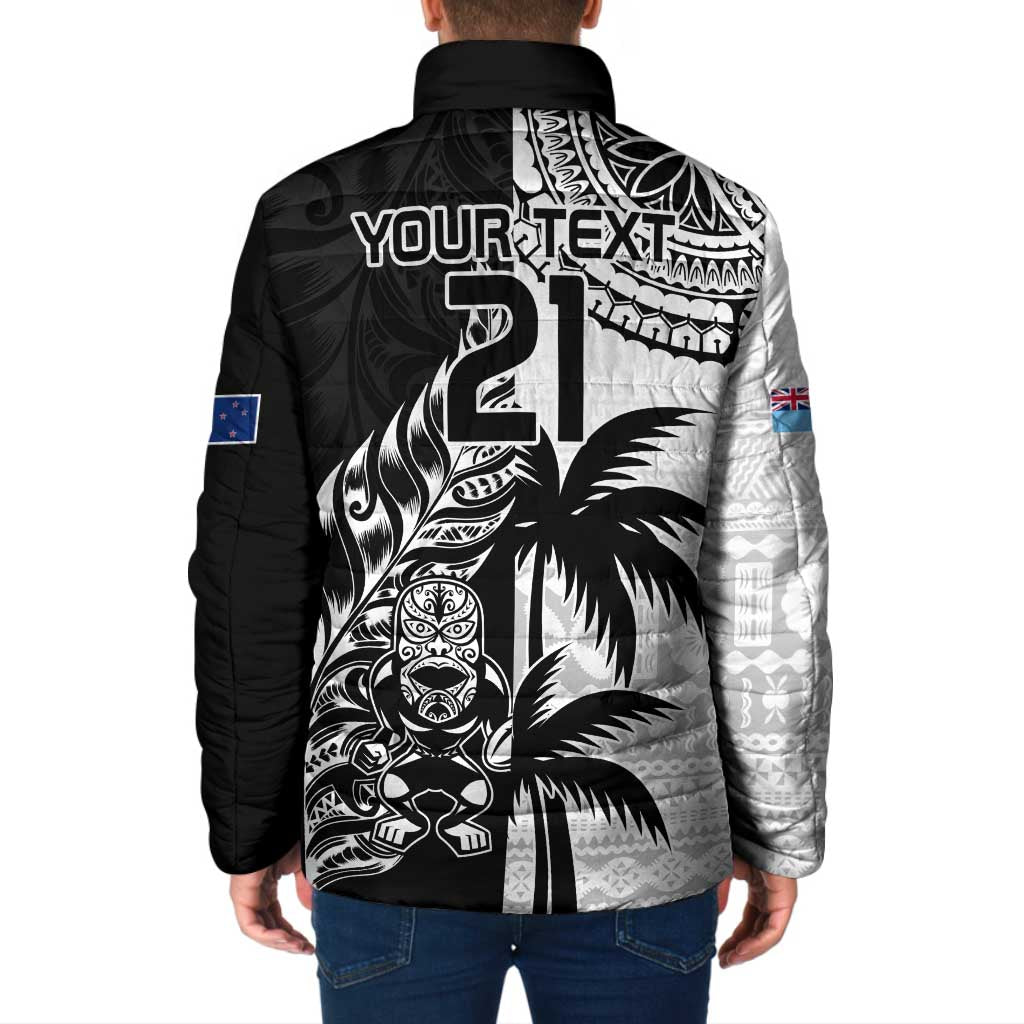 Fiji New Zealand Rugby Personalised Padded Jacket Maori and Tapa Pattern - Aussie Hoodie