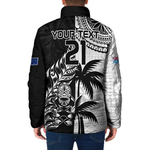 Fiji New Zealand Rugby Personalised Padded Jacket Maori and Tapa Pattern - Aussie Hoodie