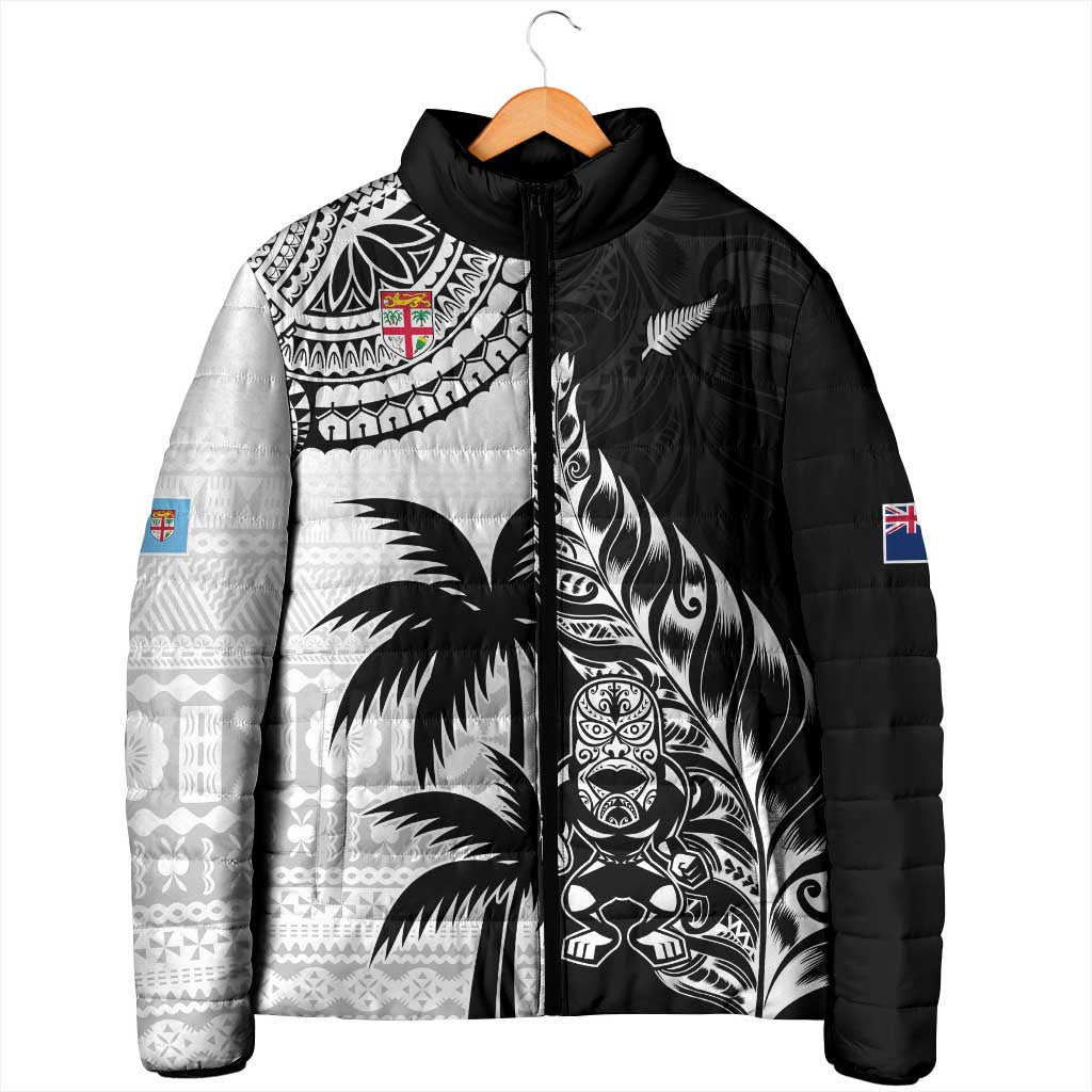 Fiji New Zealand Rugby Personalised Padded Jacket Maori and Tapa Pattern - Aussie Hoodie