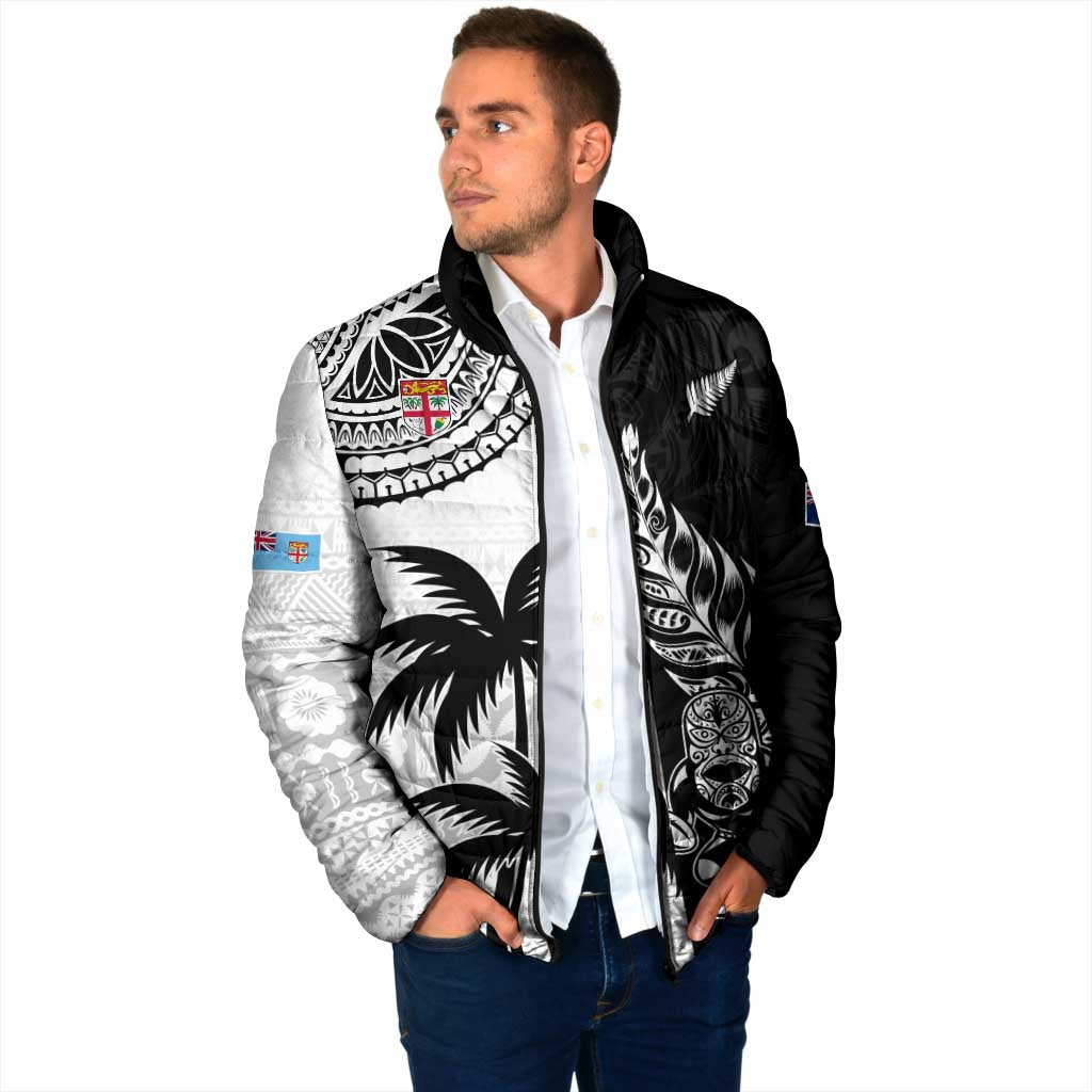Fiji New Zealand Rugby Personalised Padded Jacket Maori and Tapa Pattern - Aussie Hoodie