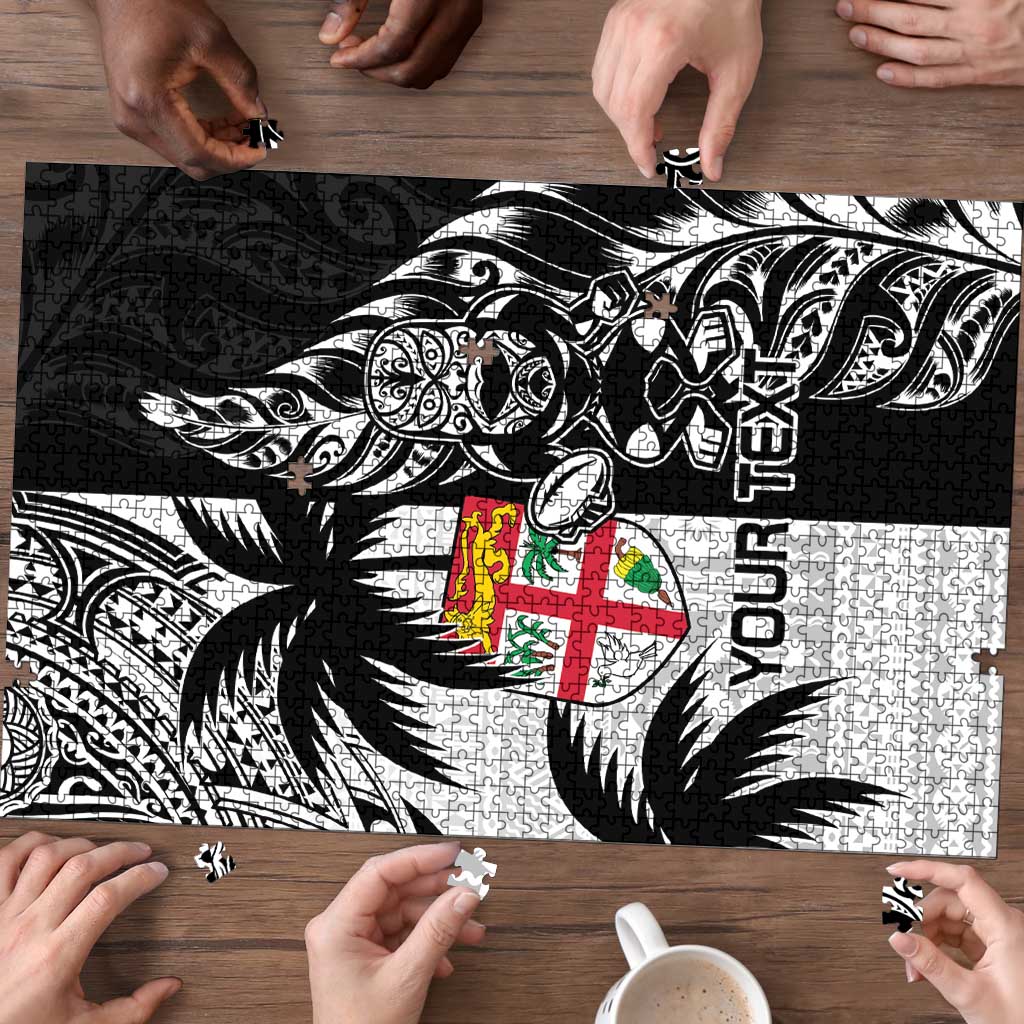 Fiji New Zealand Rugby Personalised Puzzle Maori and Tapa Pattern - Aussie Hoodie