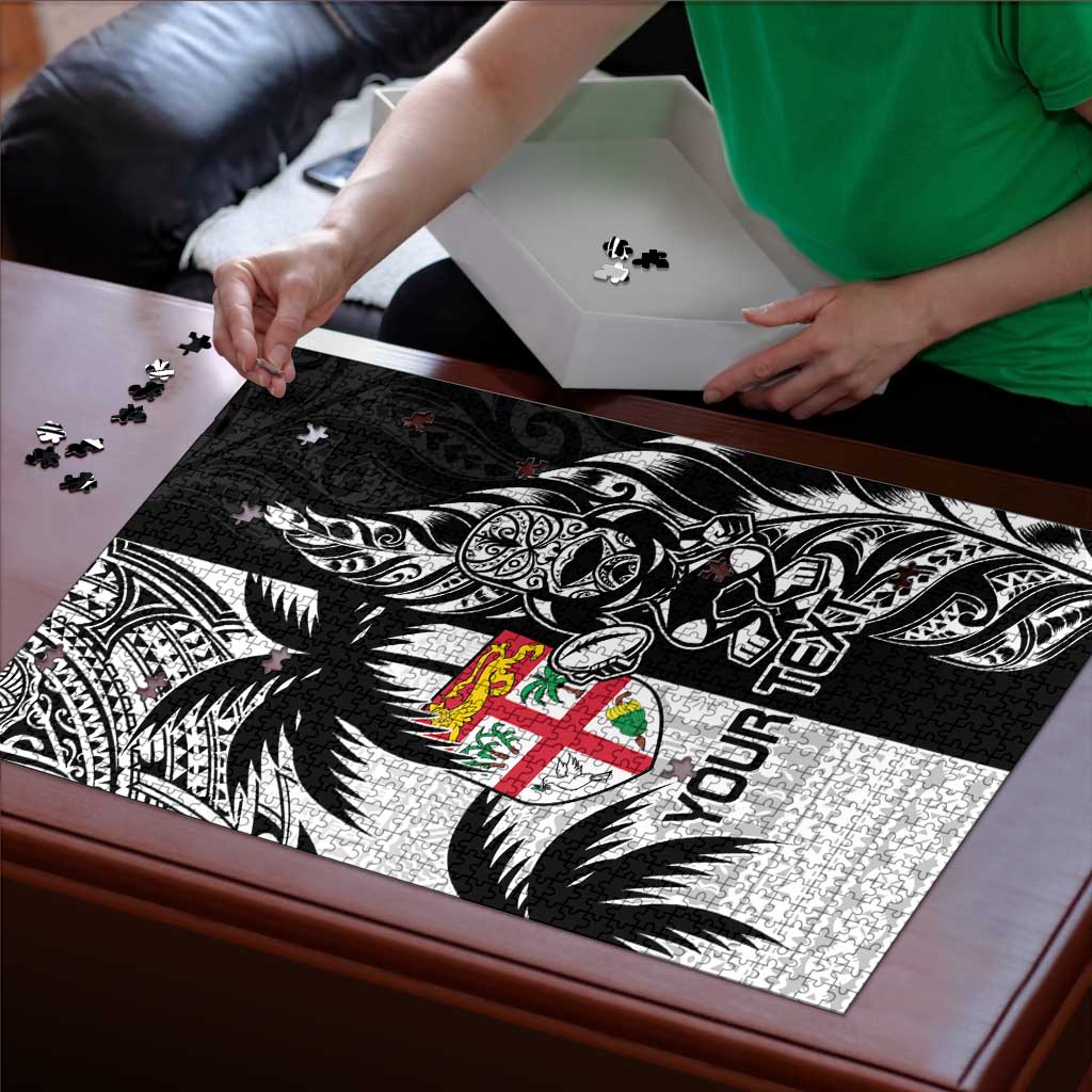Fiji New Zealand Rugby Personalised Puzzle Maori and Tapa Pattern - Aussie Hoodie