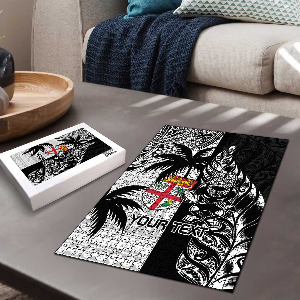 Fiji New Zealand Rugby Personalised Puzzle Maori and Tapa Pattern - Aussie Hoodie